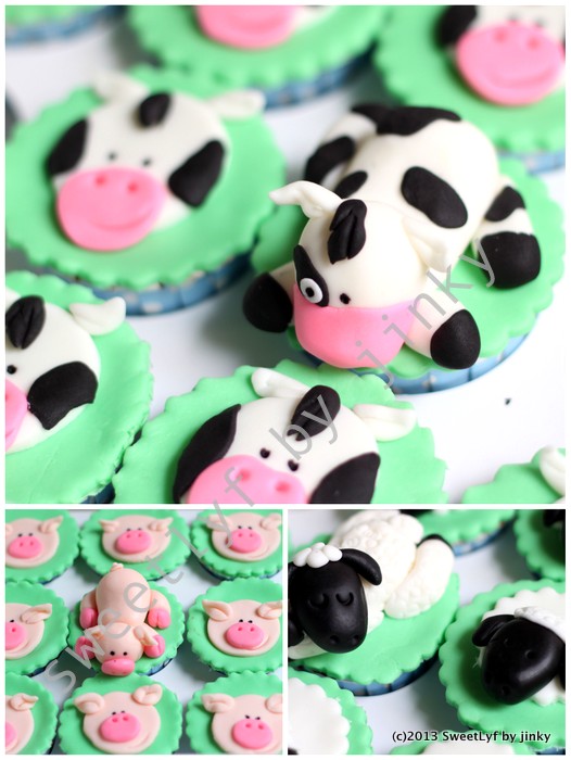 farm animals themed cupcakes